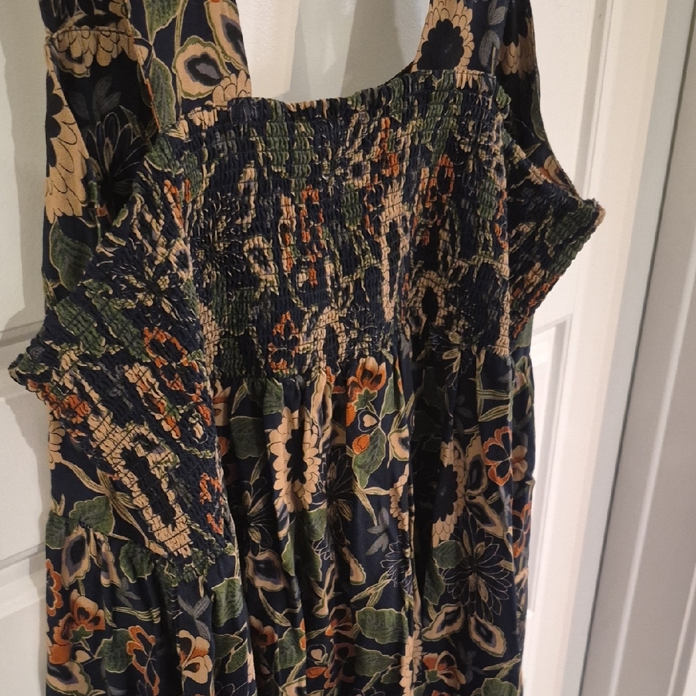 NATURAL LIFE Navy Floral Print Dress with Green & Tan Accents - Picture 6 of 8